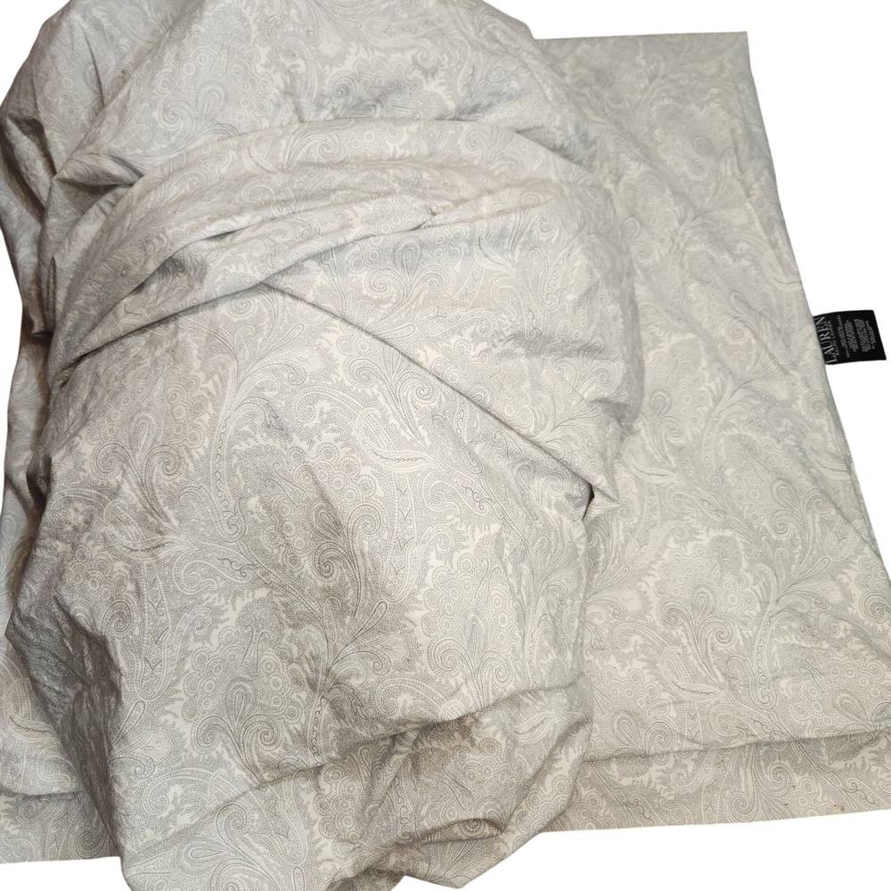Lauren‎ Ralph Lauren Grey White Paisley Cotton sheet Set King Bedding 104"x101"